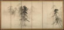 Right panel of the Pine Trees screen (Shōrin-zu byōbu, 松林図 屏風) by Hasegawa Tōhaku, c. 1595. 